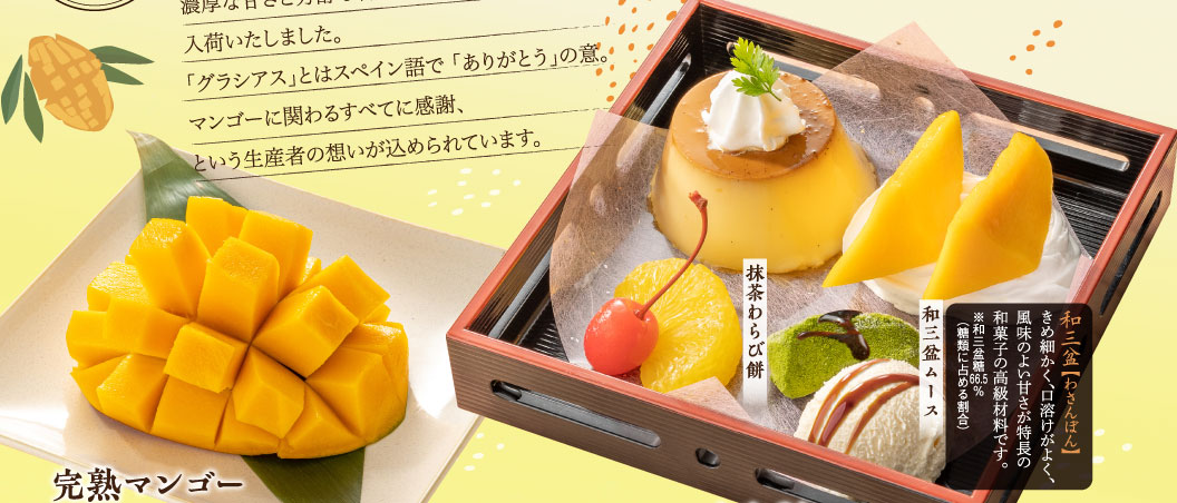 Homemade Japanese-style Crème Caramel "Yuzen" with ripe mango