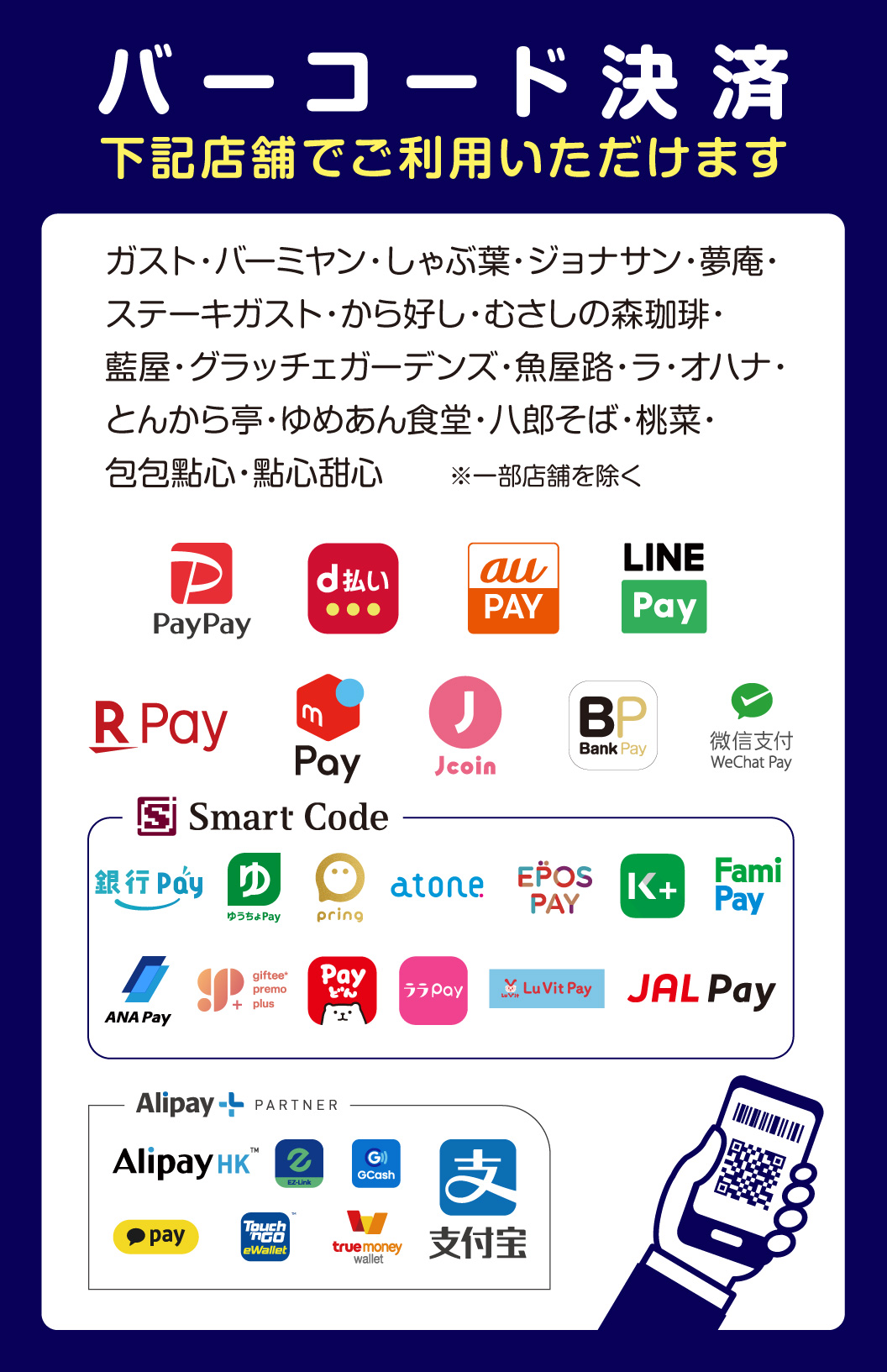 Store limited, you can use QR code payment.