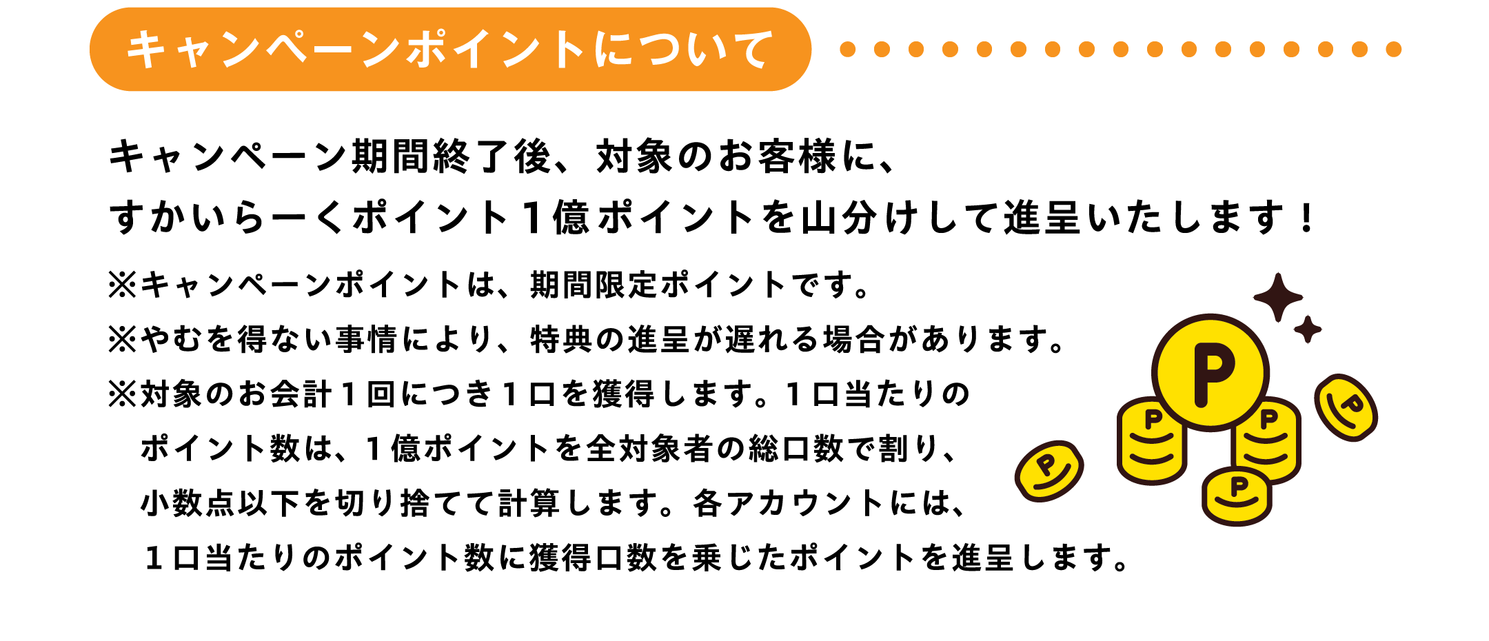 付与ポイントについて：キャンペーン期間終了後、対象のお客様にすかいらーくポイント1億ポイントを山分けして進呈いたします！