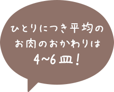 ひとりにつき平均のお肉のおかわりは4〜6皿