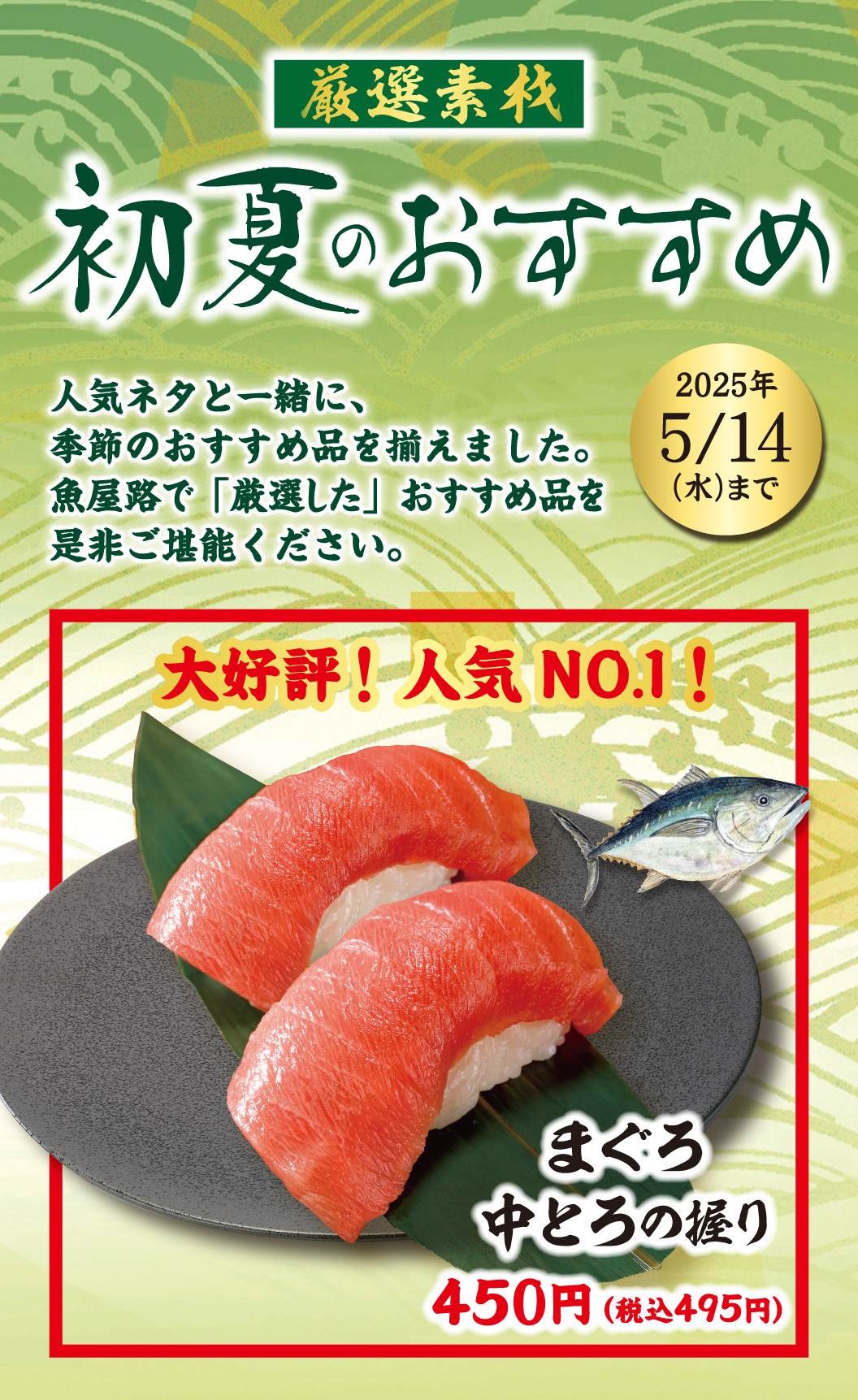 本まぐろ 中とろ握り、本まぐろ 大とろ握り（一貫）