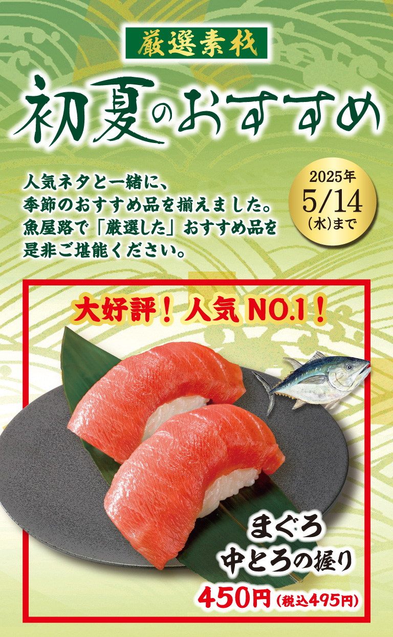 本まぐろ 中とろ握り、本まぐろ 大とろ握り（一貫）