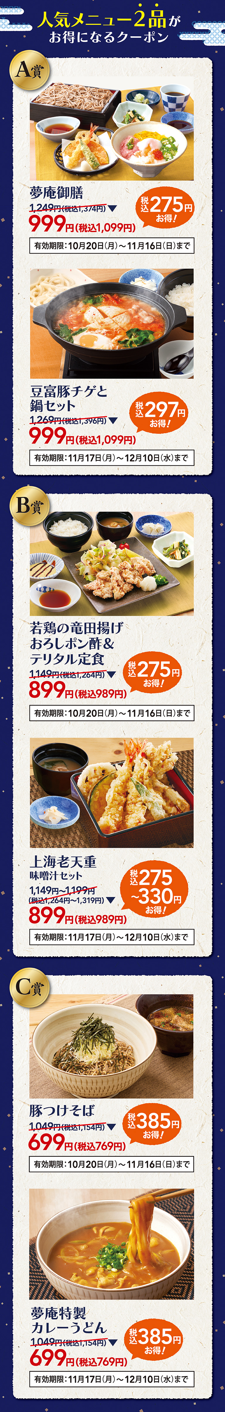 特賞　A賞　B賞　C賞