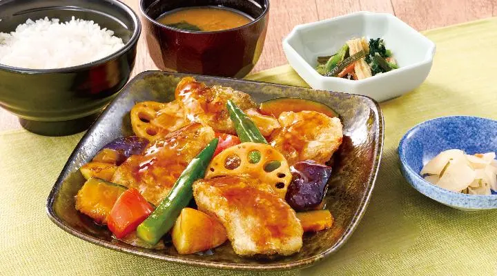 すけそう鱈と彩り野菜の黒酢あん定食（鱈4個） | 定食 |夢庵｜和食